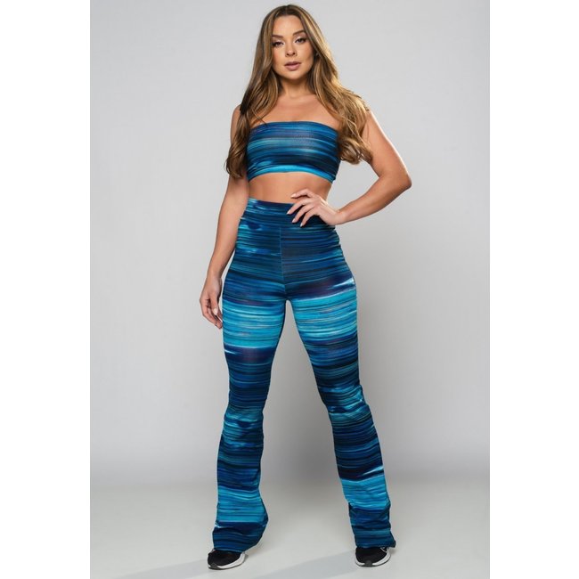 Conjunto MVB Modas Calça Flare Pantalona E Top Faixa Suplex Estampado Nuance