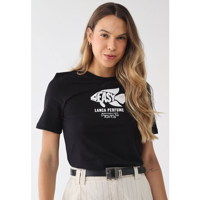 Camiseta Feminina Lança Perfume Silk Peixe Preta