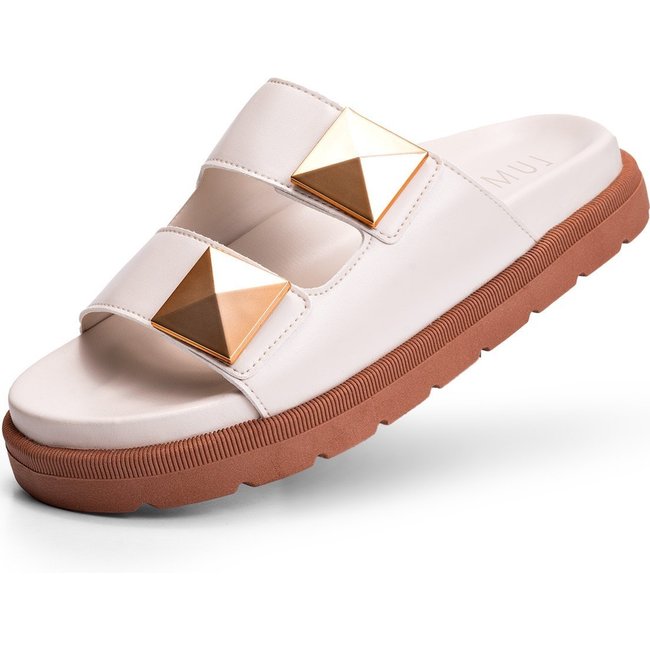 Papete Feminina Lumiss Chinelo Casual Confortável Spike Pirâmide Off White