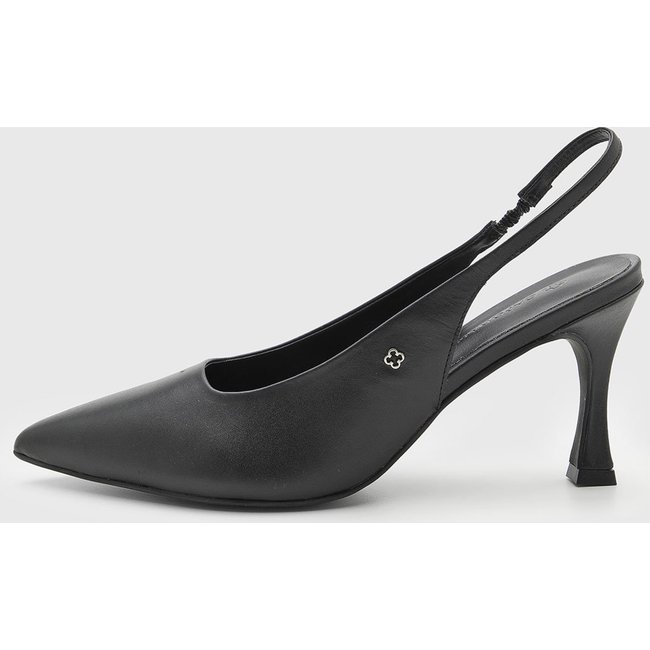 Scarpin Baixo Feminino Capodarte Slingback Salto 9 cm Geométrico Ponta Fina Preto