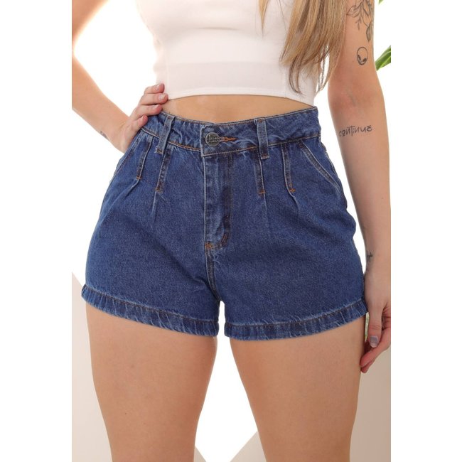 Shorts Jeans Elegante Feminino 100% Algodão Lavagem Escura Confortável Tecido Premium