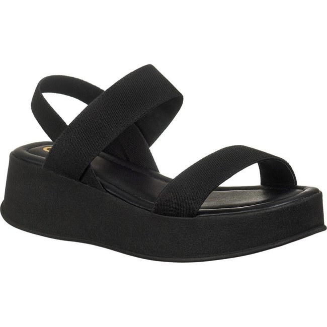 Sandália Feminina GiGiL Flatform Plataforma Tiras Elástico Casual Moderna Preto