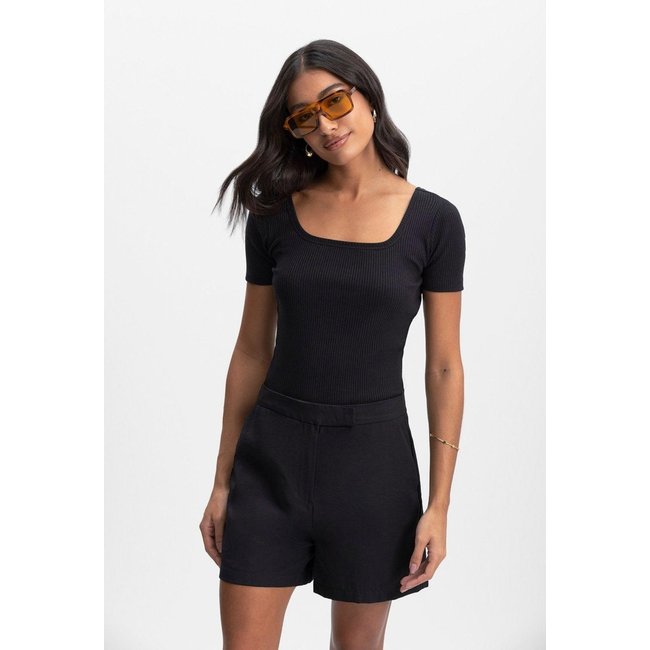 Blusa Feminina Em Ribana Canelada Essendi Preto Preto