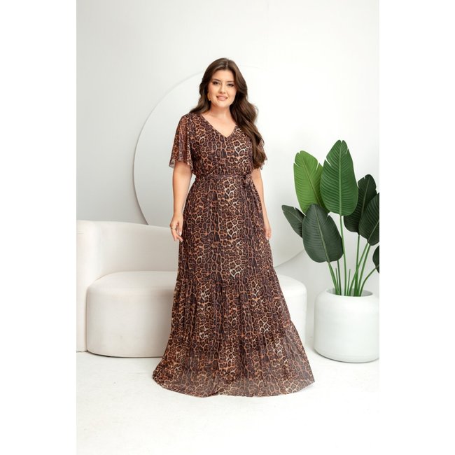 Vestido Longo Manga Curta Festa Moda Evangélica Plus Size