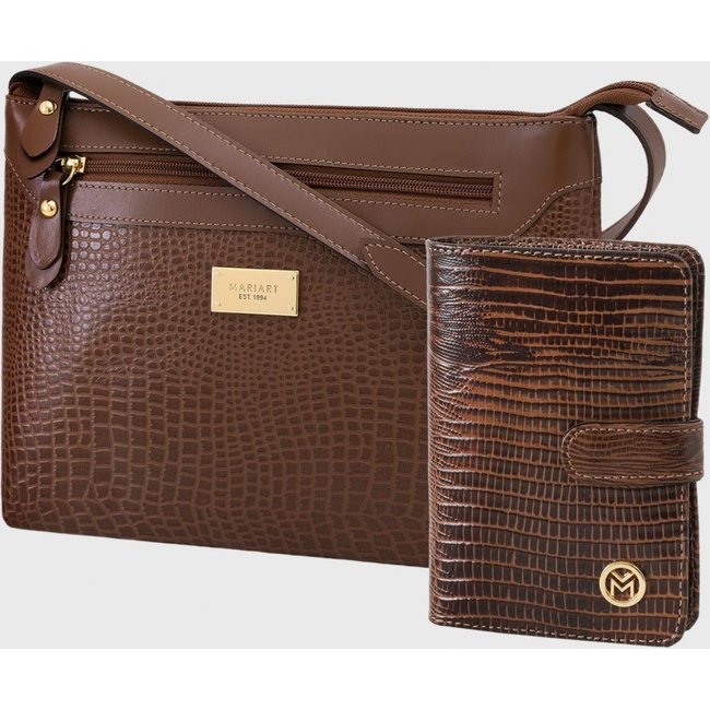 Kit Bolsa e Carteira Couro Mariart 2193MRT + 237MRT Havana