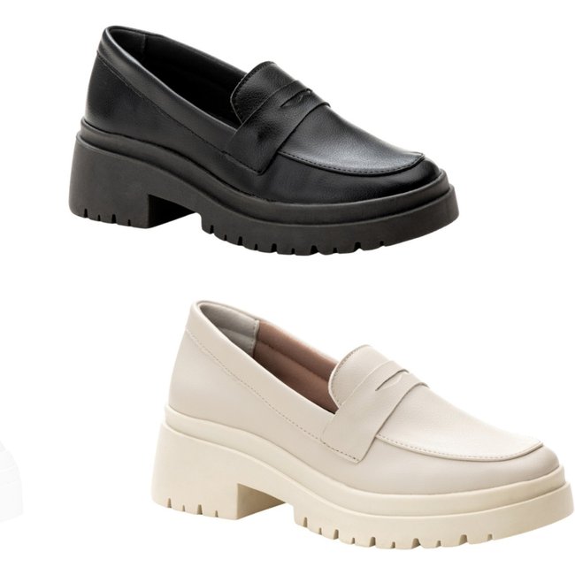 Kit 2 Sapato Mocassim Feminino Tratorado Conforto Moderno Liso Estilo Shoes