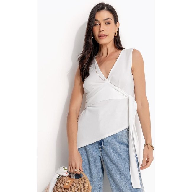 Blusa Em Malha Crepe Quintess Off White