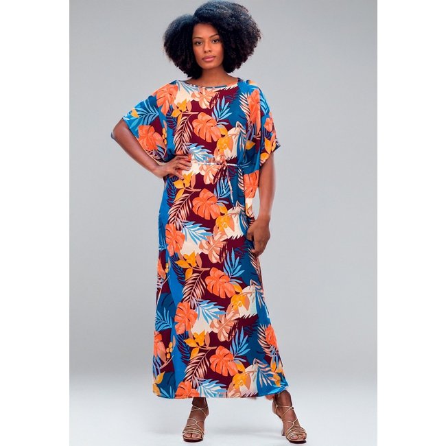 Vestido Amazonia Vital Kaftan Viscose Longo Estampa Aurora Profunda