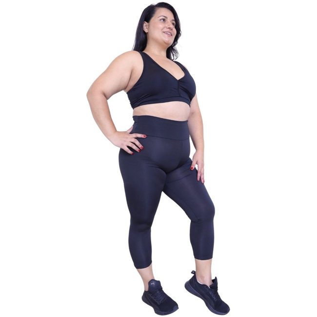 Calça Legging Plus Size Heide Ribeiro Corsário Fit Silver Preto