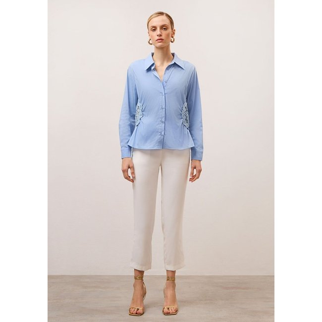 Camisa Iódice Manga Longa Com Bordado Azul