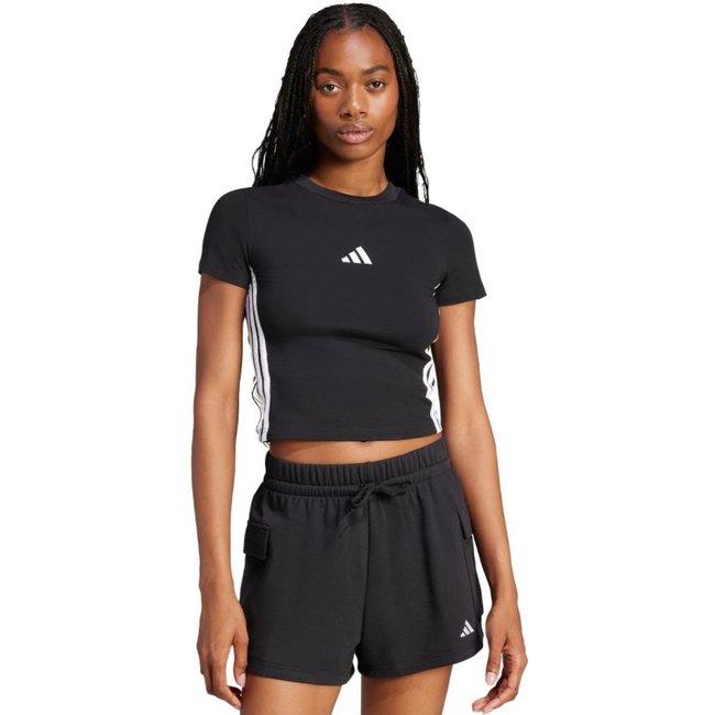 Camiseta Baby Look Essentials Três Listras Slim adidas Sportswear Preto