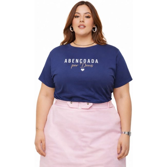 T-shirt Plus Size D Bell Outlet Fashion Abençoada Azul