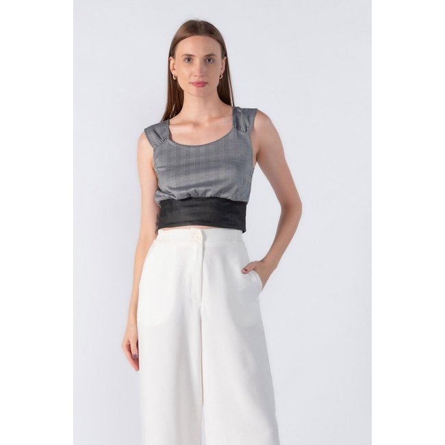 Cropped Lamis xadrez com alca Cinza