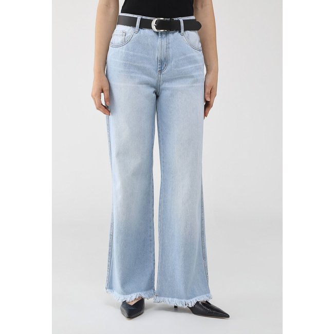 Calça Jeans Lança Perfume Wide Leg Barra Destroyed Azul