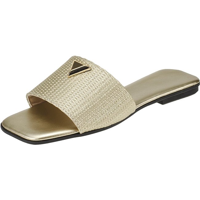 Rasteira Feminina Dourada Fashion com Detalhe de Metal Triangular Dourado