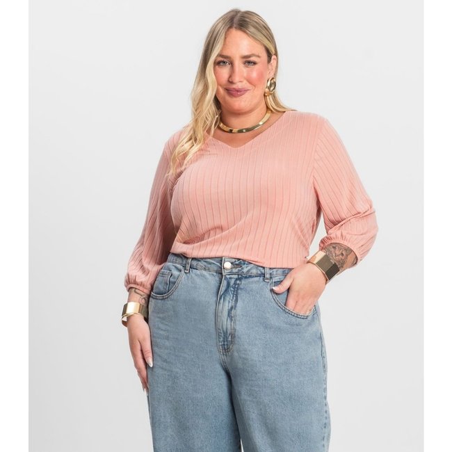 Blusa Canelada Plus Infinita Cor Rosa