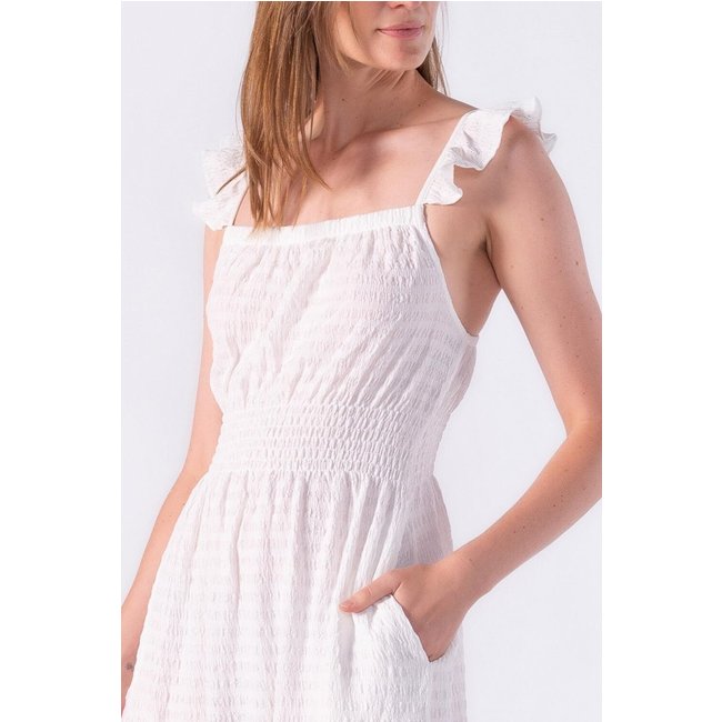 Vestido com textura e elastico na cintura Branco