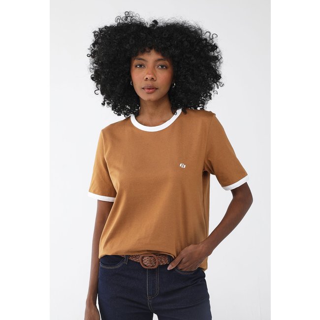 Camiseta Colcci Reta Logo e Vies Caramelo