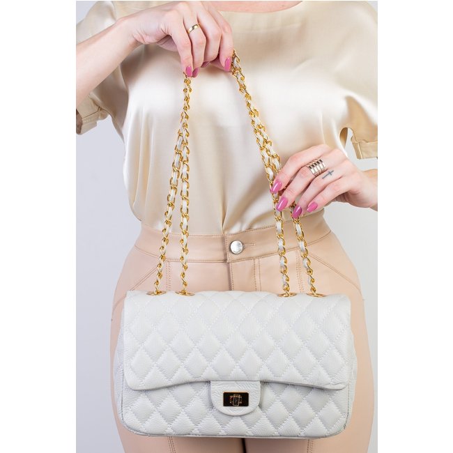 Bolsa Andrea Vinci De Couro Matelassê Quilted Penélope - Marfim