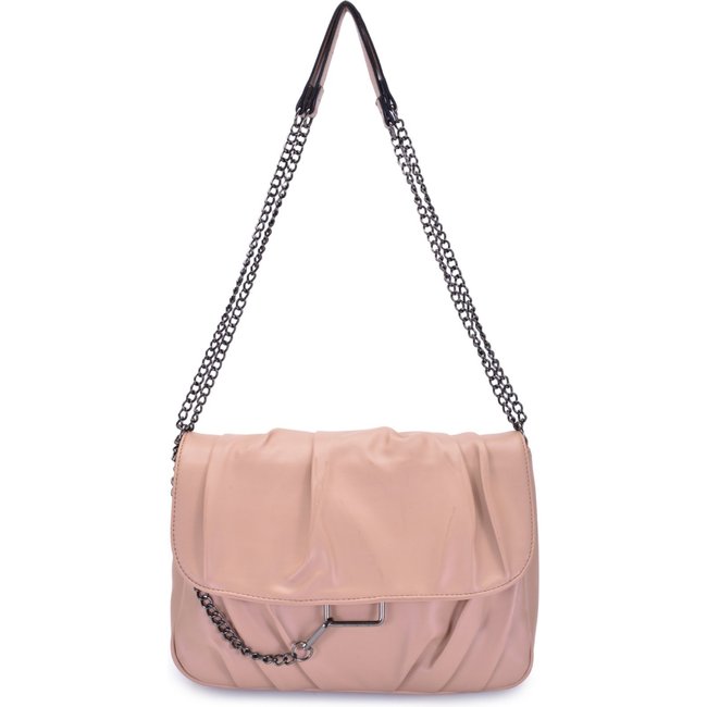 Bolsa Feminina Grande Clutch Transversal Tiracolo de Ombro Enrugada Nude