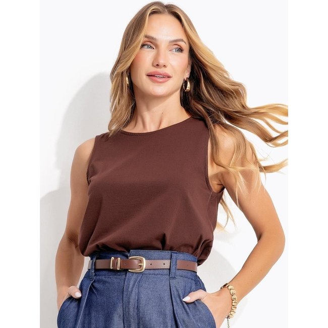 Blusa Em Malha De Algodão Quintess Marrom
