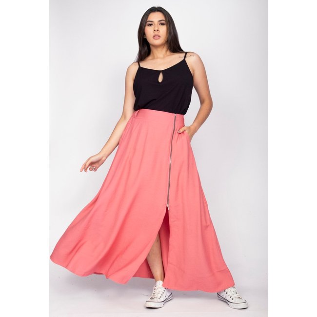 Saia Midi CabanaFree com Zíper Rosa