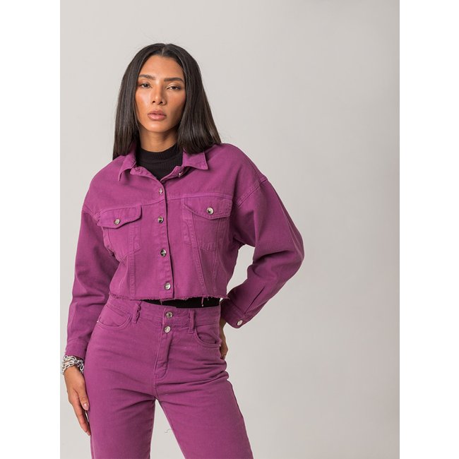 Jaqueta Feminina Cropped Sarja Manga Longa Disparate Laranja