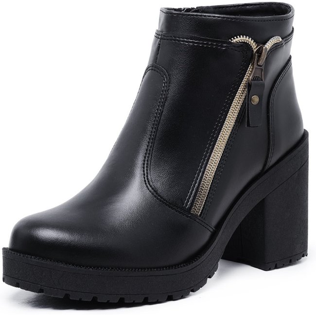 Bota Cano Curto Feminina Salto Tratorado Preta