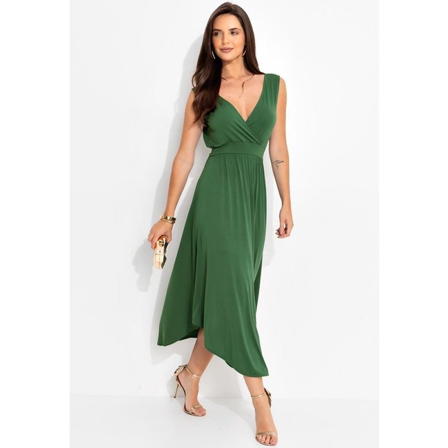 Vestido Em Malha De Viscose Verde Oliva Quintess