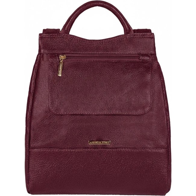 Mochila pequena antifurto couro liso Susan - Marsala