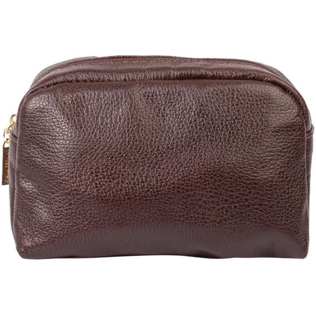 Necessaire de couro liso Dara 14x18x9cm - Café