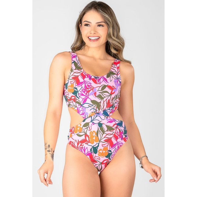 Maiô Summer Soul Engana Mamãe Com Bojo Removível Folhagem Rosa