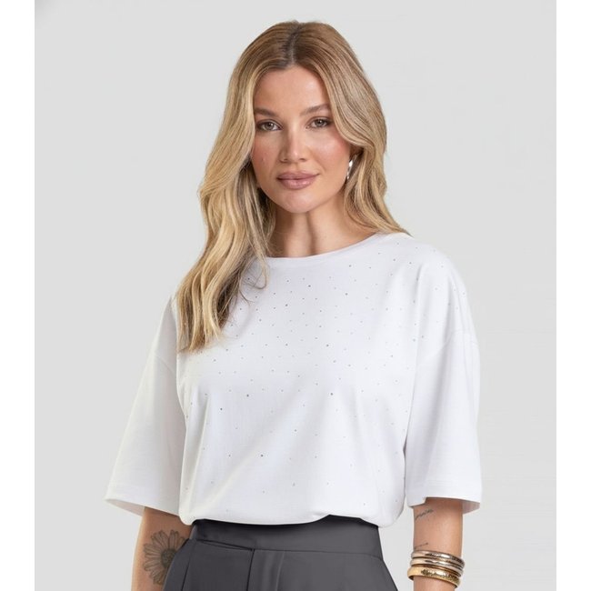 T- Shirt Box Feminina com Strass Dianna Bege