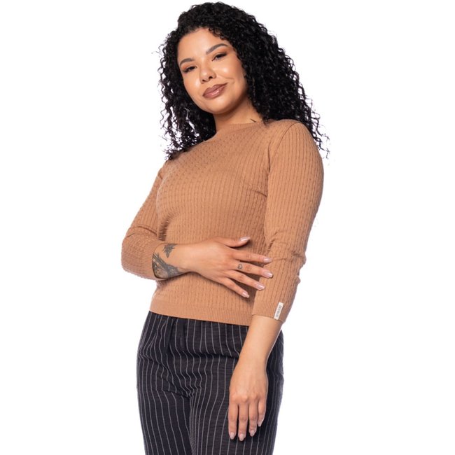 Blusa Feminina Biamar Canelada Tranças Marrom Claro