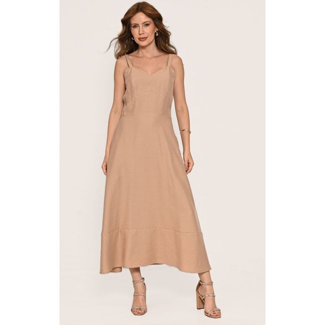 Vestido Bisô Alfaiataria Marrant Midi Liso Bege - Bege