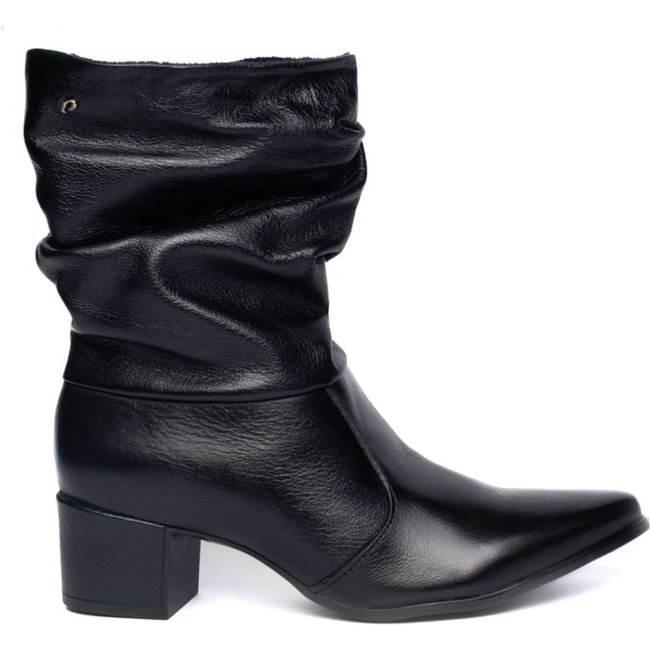 Bota Feminina Pegada Cano Médio Franzido Preto