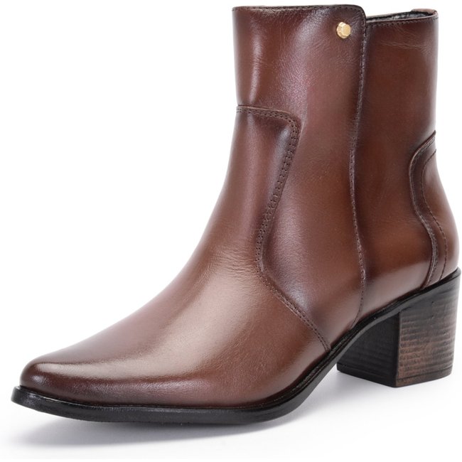Bota Feminina Ferrile Bico Fino Cano Curto Salto Bloco Café 5502
