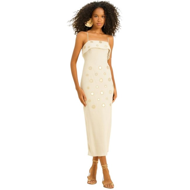 Vestido Open Offwhite Com detalhe dourado