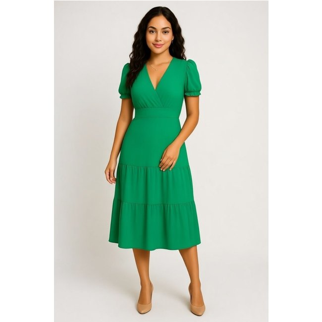 Vestido Longo D Bell Outlet Fashion Manga Bufante Verde
