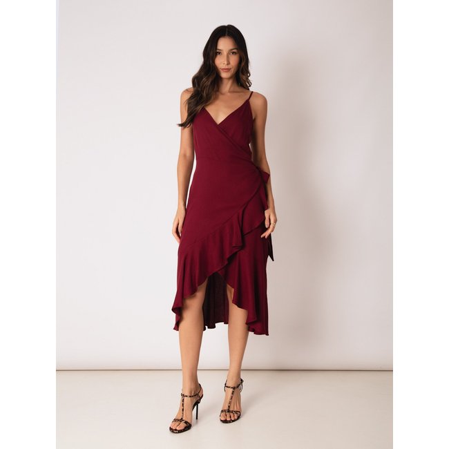 VESTIDO DECOTE V ALCINHA TRANSPASSADO VINHO