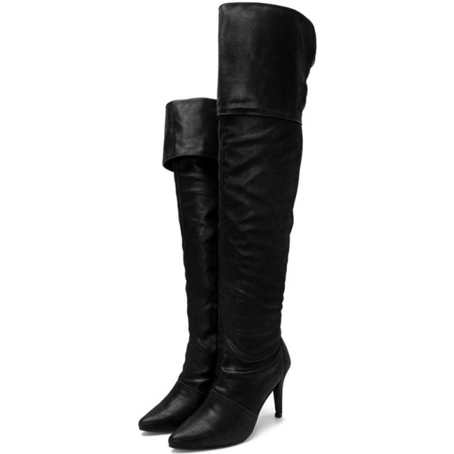 Bota Over Feminina Acima Do Joelho Cano Alto Salto Fino 1722 Nobucado Preto