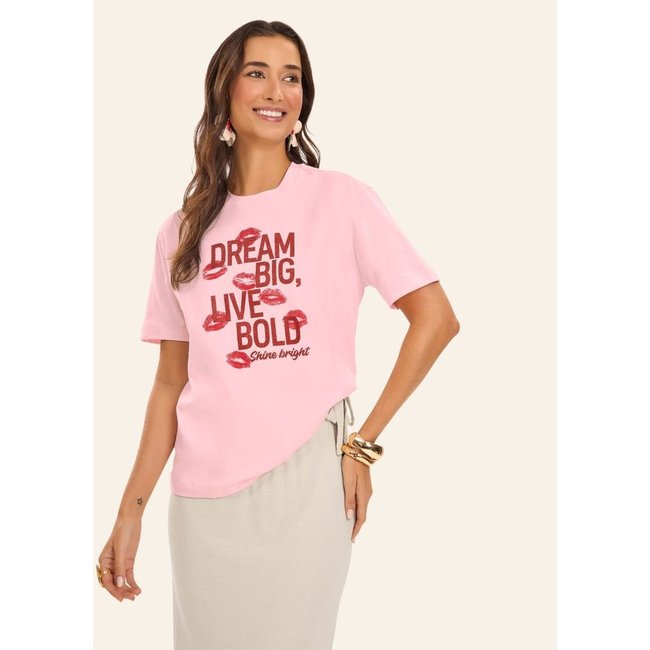 T- Shirt Overzised Meia Malha Feminina Rovitex Rosa