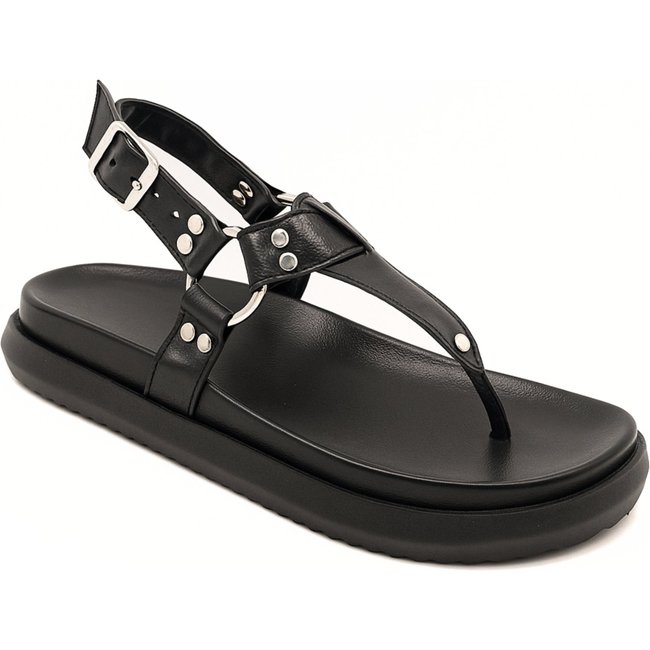 Sandália Flatform Rasteira Feminina Dedo Argolas Fashion Chic Preto 005