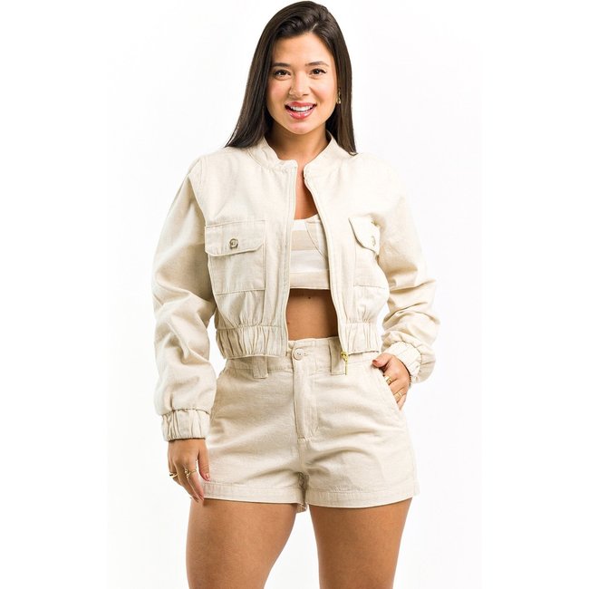 Jaqueta Bomber Restrito Jeans de Linho - Bege