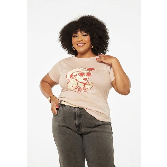 T-shirt Plus Size D Bell Outlet Fashion Cow Girl Nude Branco