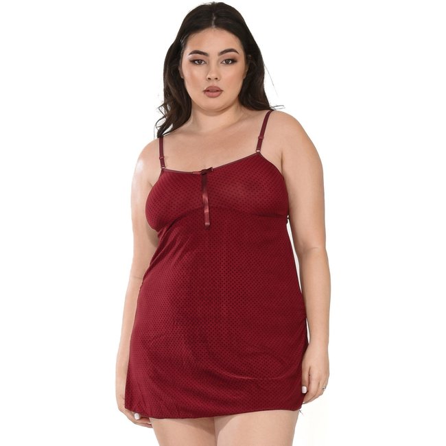 Camisola Bravaa Store Reforçado Plus Size Renda Curta Sexy Alcinha Liganete Estampada 239 Vinho