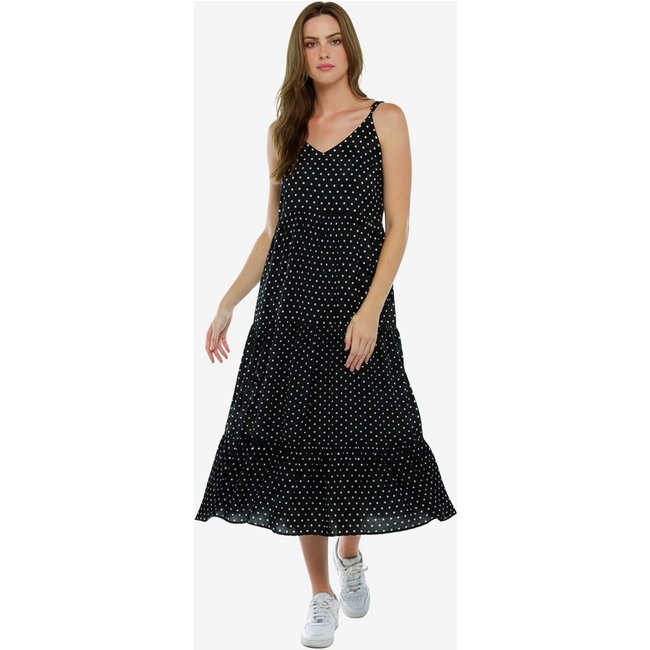 Vestido Longo Preto de Bolinhas Brancas Poá em Viscose