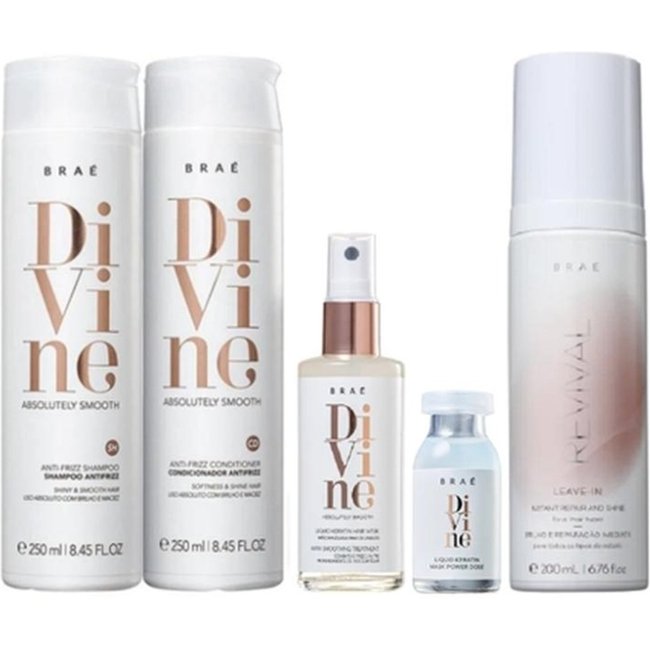 Brae Divine Shampoo+Condicionador 250ml+Queratina Liquida 60ml+Ampola 13ml+Leave-in Revival 200ml