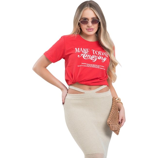 Camiseta Feminina Cianitas Cor Vermelha Estampa Amazing