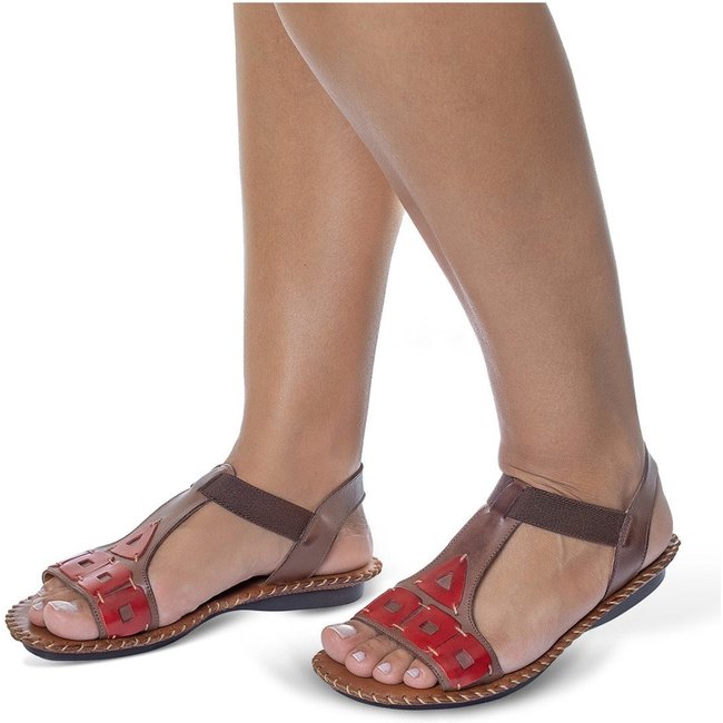 Rasteira feminina rasteirinha Flor D'Couro couro marron conhaque vermelho 2147